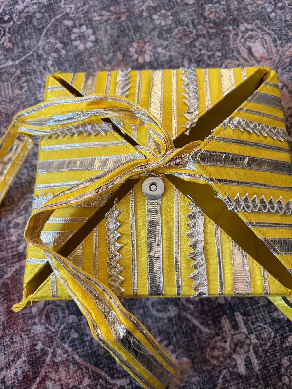 Yellow Striped Fancy gift Box with Metallic Accents
